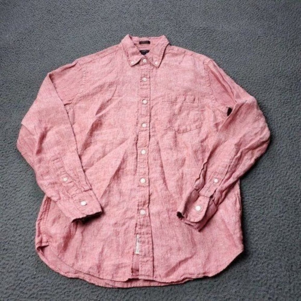 J. Crew Slim Linen Button Shirt Long Sleeve Red Pink Mens Size M Medium